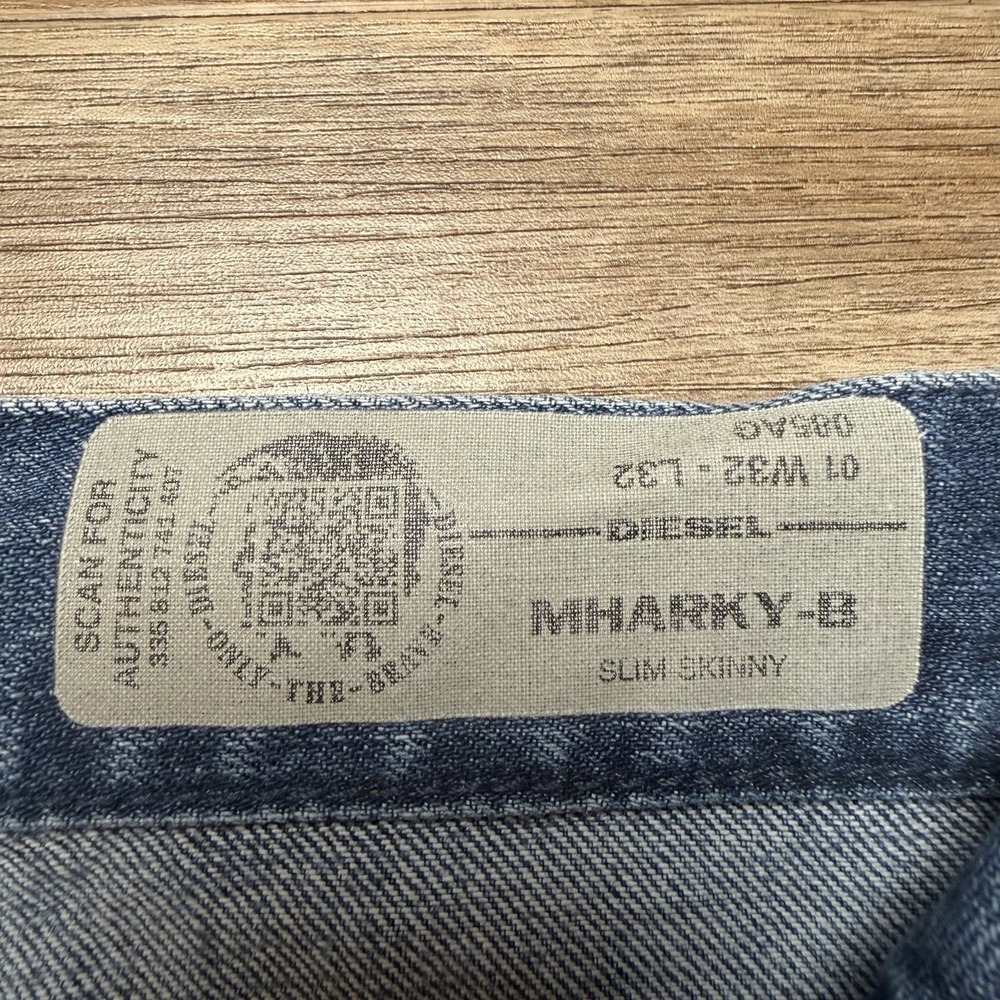 Diesel MHARKY-B Jeans Men 32x27 Blue Slim Skinny Medium Wash‎ Button Fly 085AG - Picture 8 of 16